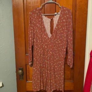 American Eagle Orange Floral Long Sleeve Romper XXL
